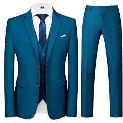 Allthemen Herren Anzug 3-teilig Slim Fit Einreihig Zwei Knöpfe Hochzeit Smoking Anzug Blazer Hose Blau M von Allthemen