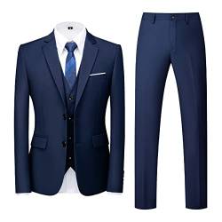 Allthemen Herren Anzug 3-teilig Slim Fit Einreihig Zwei Knöpfe Hochzeit Smoking Anzug Blazer Weste Hose Blau1 L von Allthemen