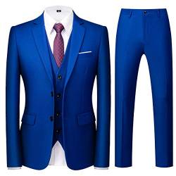 Allthemen Herren Anzug 3-teilig Slim Fit Einreihig Zwei Knöpfe Hochzeit Smoking Anzug Blazer Weste Hose Dunkelblau S von Allthemen