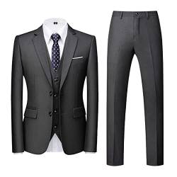 Allthemen Herren Anzug 3-teilig Slim Fit Einreihig Zwei Knöpfe Hochzeit Smoking Anzug Blazer Weste Hose Grau XS von Allthemen