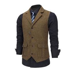 Allthemen Herren Anzugweste Tweed Revers Westen Formale Business Ärmellose Vest für Hochzeit Party Khaki XL von Allthemen