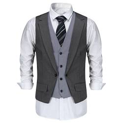 Allthemen Herren Anzugweste mit Schichten V-Ausschnitt Western Weste Slim Fit Layered Herrenweste Business Grau 3XL von Allthemen