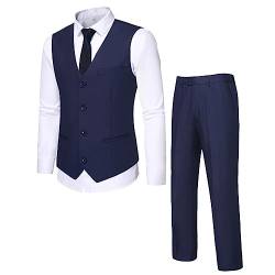 Allthemen Herren Anzugweste und Hose Set Anzug 2 Teilig Hochzeit Herrenanzug Business Blau XL von Allthemen