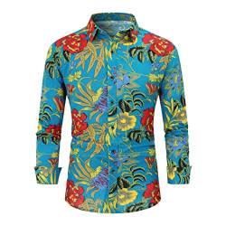 Allthemen Herren Blumen Hemden Leinen Bunte Hemd Langarmhemd Muster Paisley Freizeitshemd Langarm Casual Shirt Farbe 13 L von Allthemen