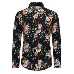 Allthemen Herren Blumen Hemden Leinen Bunte Hemd Langarmhemd Muster Paisley Freizeitshemd Langarm Casual Shirt Farbe 9 3XL von Allthemen