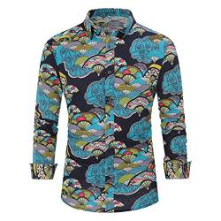 Allthemen Herren Blumen Hemden Leinen Bunte Hemd Langarmhemd Muster Paisley Freizeitshemd Langarm Casual Shirt Folding Fan L von Allthemen