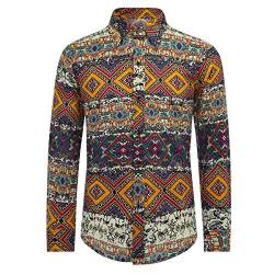 Allthemen Herren Blumen Hemden Leinen Bunte Hemd Langarmhemd Muster Paisley Freizeitshemd Langarm Casual Shirt Geometric 3XL von Allthemen