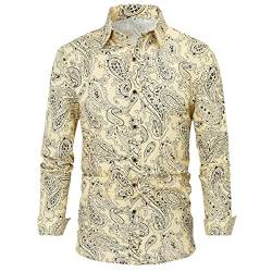 Allthemen Herren Blumen Hemden Leinen Bunte Hemd Langarmhemd Muster Paisley Freizeitshemd Langarm Casual Shirt Paisleymuster L von Allthemen