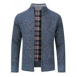 Allthemen Herren Cardigan Grobstrick Reißverschluss Strickjacke mit Stehkragen Winter Pollover Knitted Blau&Grau L von Allthemen