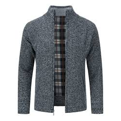 Allthemen Herren Cardigan Grobstrick Reißverschluss Strickjacke mit Stehkragen Winter Pollover Knitted Dunkelgrau L von Allthemen