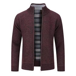 Allthemen Herren Cardigan Grobstrick Reißverschluss Strickjacke mit Stehkragen Winter Pollover Knitted Weinrot L von Allthemen