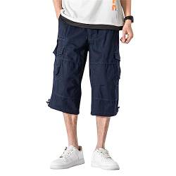 Allthemen Herren Cargo Shorts mit Gummiband 3/4 Bermuda Shorts Männer Cargo Hose Sommer Kurze Hose Blau 3XL von Allthemen