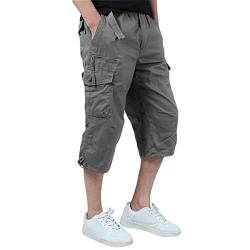 Allthemen Herren Cargo Shorts mit Gummiband 3/4 Bermuda Shorts Männer Cargo Hose Sommer Kurze Hose Grau 3XL von Allthemen