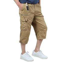 Allthemen Herren Cargo Shorts mit Gummiband 3/4 Bermuda Shorts Männer Cargo Hose Sommer Kurze Hose Khaki 3XL von Allthemen