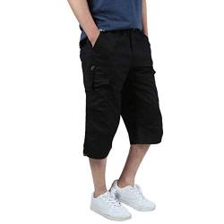 Allthemen Herren Cargo Shorts mit Gummiband 3/4 Bermuda Shorts Männer Cargo Hose Sommer Kurze Hose Schwarz 3XL von Allthemen