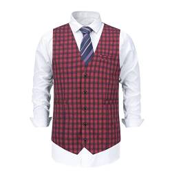 Allthemen Herren Formale Karierte Weste Anzugweste Plaid Kleid Anzug Western Hochzeit Party Rot XL von Allthemen