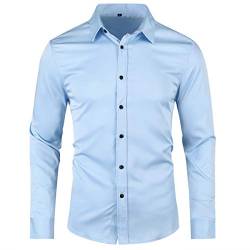 Allthemen Herren Hemd aus Bambusfaser umweltfreudlich Elastisch Slim Fit Freizeit Business Hochzeit Hemd Langarm Hellblau L von Allthemen