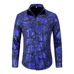 Allthemen Herren Jacquard Hemd Langarm Satin Freizeithemd Paisley Herrenhemd für Party Hochzeit Blau M von Allthemen