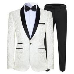 Allthemen Herren Jacquard Smoking Anzug Slim Fit 2 Teilig Anzüge Hochzeit Party Abschluss Weiß XL von Allthemen