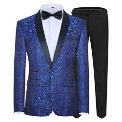 Allthemen Herren Jacquard Smoking Anzug Slim Fit 2 Teilig Anzüge für Hochzeit Party Abschluss Blau 3XL von Allthemen