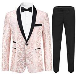 Allthemen Herren Jacquard Smoking Anzug Slim Fit 2 Teilig Anzüge für Hochzeit Party Abschluss Rosa XL von Allthemen