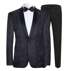 Allthemen Herren Jacquard Smoking Anzug Slim Fit 2 Teilig Anzüge für Hochzeit Party Abschluss Schwarz 3XL von Allthemen