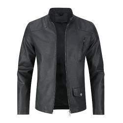 Allthemen Herren Lederjacke mit Stehkragen Übergangsjacke Leder Schwarz Bomberjacke für Freizeit #07 Schwarz XL von Allthemen