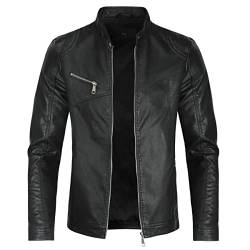 Allthemen Herren Lederjacke mit Stehkragen Übergangsjacke Leder Schwarz Bomberjacke für Freizeit #08 Schwarz M von Allthemen