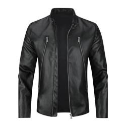 Allthemen Herren Lederjacke mit Stehkragen Übergangsjacke Leder Schwarz Bomberjacke für Freizeit #09 Schwarz M von Allthemen