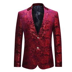 Allthemen Herren Pailletten Sakko Gold Glitzer Blazer Slim Fit Hochzeit Smoking Burgunderfarben 4XL von Allthemen