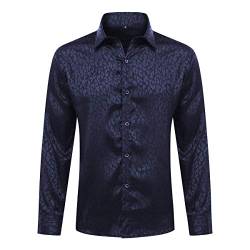 Allthemen Herren Paisley Hemd Langarm Jacquard Hemd für Männer Regular Fit Stickerei Freizeithemd #054 Blau S von Allthemen