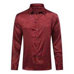 Allthemen Herren Paisley Hemd Langarm Jacquard Hemd für Männer Regular Fit Stickerei Freizeithemd #054 Rot S von Allthemen