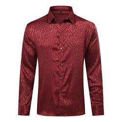 Allthemen Herren Paisley Hemd Langarm Jacquard Hemd für Männer Regular Fit Stickerei Freizeithemd #054 Rot XL von Allthemen