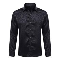 Allthemen Herren Paisley Hemd Langarm Jacquard Hemd für Männer Regular Fit Stickerei Freizeithemd #054 Schwarz L von Allthemen