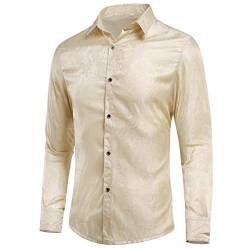 Allthemen Herren Paisley Hemd Langarm Jacquard Hemd für Männer Regular Fit Stickerei Freizeithemd Beige 3XL #30 Beige 3XL von Allthemen