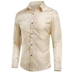 Allthemen Herren Paisley Hemd Langarm Jacquard Hemd für Männer Regular Fit Stickerei Freizeithemd Beige L #30 Beige L von Allthemen