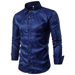 Allthemen Herren Paisley Hemd Langarm Jacquard Hemd für Männer Regular Fit Stickerei Freizeithemd Dunkelblau 3XL #30 Dunkelblau 3XL von Allthemen