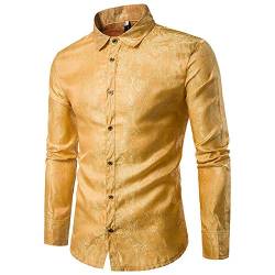 Allthemen Herren Paisley Hemd Langarm Jacquard Hemd für Männer Regular Fit Stickerei Freizeithemd Gelb L #30 Gelb L von Allthemen