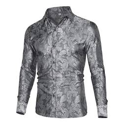 Allthemen Herren Paisley Hemd Langarm Jacquard Hemd für Männer Regular Fit Stickerei Freizeithemd Grau 3XL #30 Grau 3XL von Allthemen
