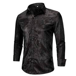 Allthemen Herren Paisley Hemd Langarm Jacquard Hemd für Männer Regular Fit Stickerei Freizeithemd Schwarz XXL #30 Schwarz XXL von Allthemen