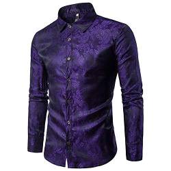 Allthemen Herren Paisley Hemd Langarm Jacquard Hemd für Männer Regular Fit Stickerei Freizeithemd Violett S #30 Violett S von Allthemen