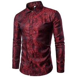 Allthemen Herren Paisley Hemd Langarm Jacquard Hemd für Männer Regular Fit Stickerei Freizeithemd Weinrot S #30 Weinrot S von Allthemen