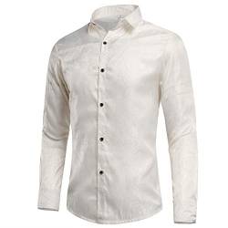 Allthemen Herren Paisley Hemd Langarm Jacquard Hemd für Männer Regular Fit Stickerei Freizeithemd Weiß 3XL #30 Weiß 3XL von Allthemen