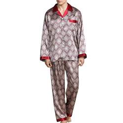 Allthemen Herren Satin Pyjama Schlafanzug Lang Hausanzug Nachtwäsche Langarm Shirt und Pyjamahose #89008 Rot L von Allthemen