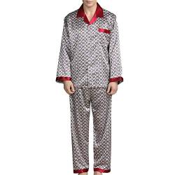 Allthemen Herren Satin Pyjama Schlafanzug Lang Hausanzug Nachtwäsche Langarm Shirt und Pyjamahose #89008 Rot2 M von Allthemen