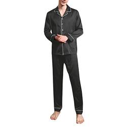 Allthemen Herren Satin Pyjama Schlafanzug Lang Hausanzug Zweiteiliger Nachtwäsche Langarm Shirt und Pyjamahose Schwarz M von Allthemen