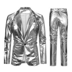 Allthemen Herren Smoking 2 Teilig Slim Fit Kostüm Anzug Hochzeitanzug Jacke Hose für Party Disco Silber XL von Allthemen