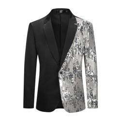 Allthemen Herren Smokingjacke mit Pailletten Glitzer Sakko Gold Blazer für Hochzeit Party #43 Silber L von Allthemen