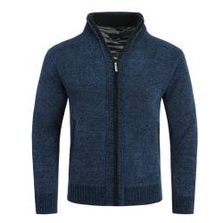 Allthemen Herren Strickjacke Cardigan mit Reißverschluss und Stehkragen Gefüttert Grobstrick Pullover Blau XXL von Allthemen