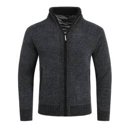 Allthemen Herren Strickjacke Cardigan mit Reißverschluss und Stehkragen Gefüttert Grobstrick Pullover Dunkelgrau L von Allthemen